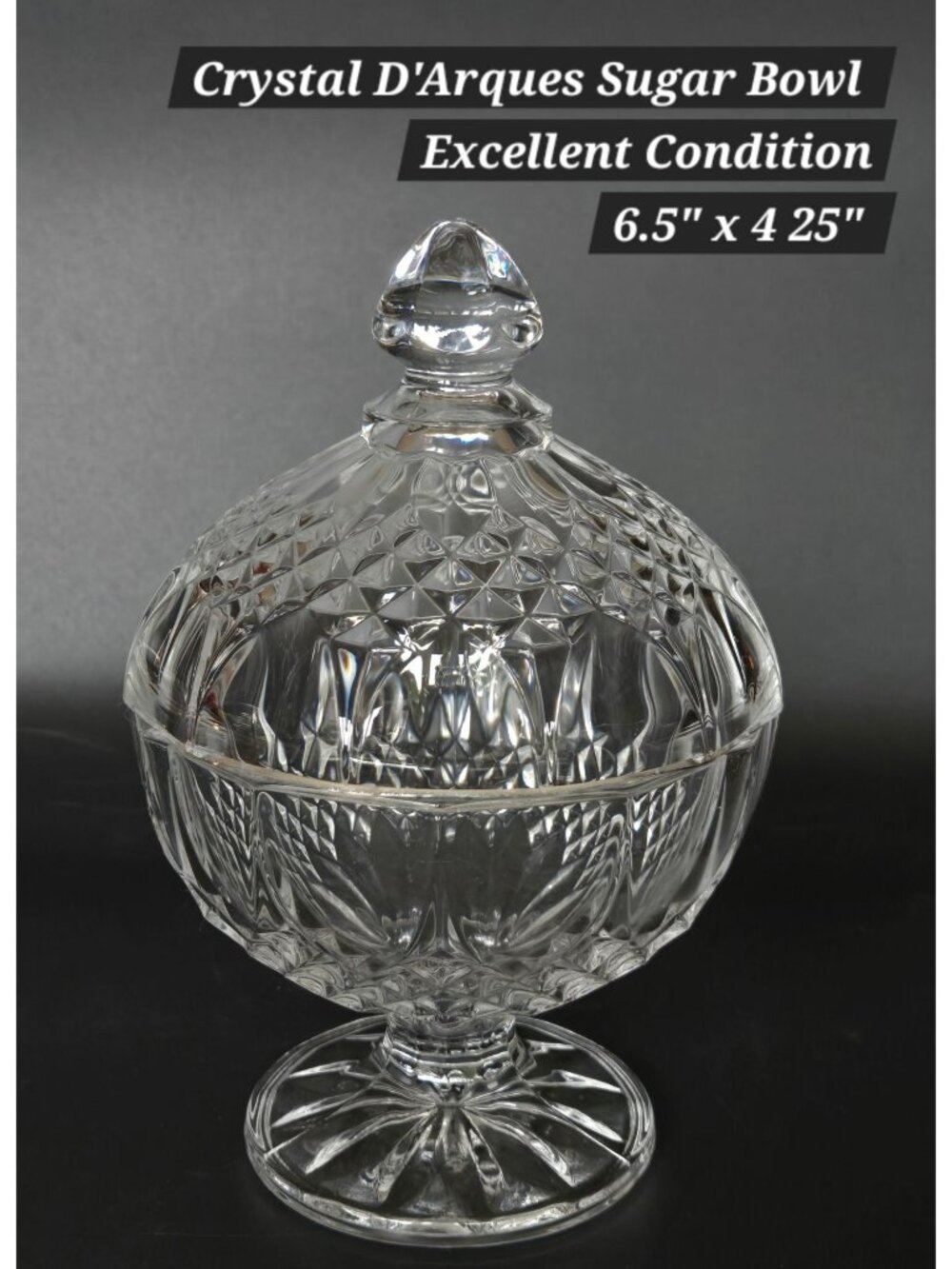 Crystal DArques Sugar Bowl, Candy Dish With Lid Diamond Design